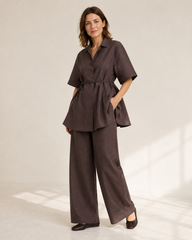 Brown Belted Flared Top