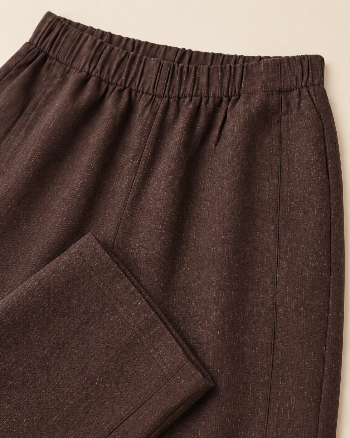 Brown Elasticated Wide-Leg Trousers