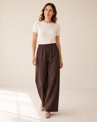 Brown Elasticated Wide-Leg Trousers