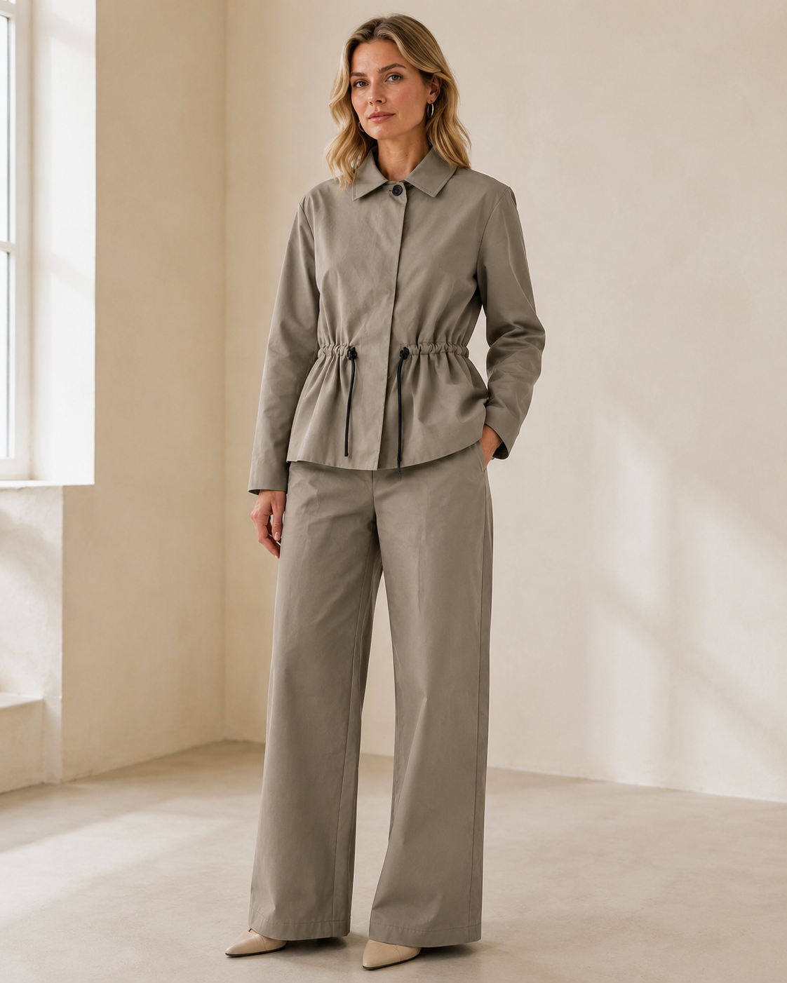 Stone Drawstring Cotton Utility Jacket