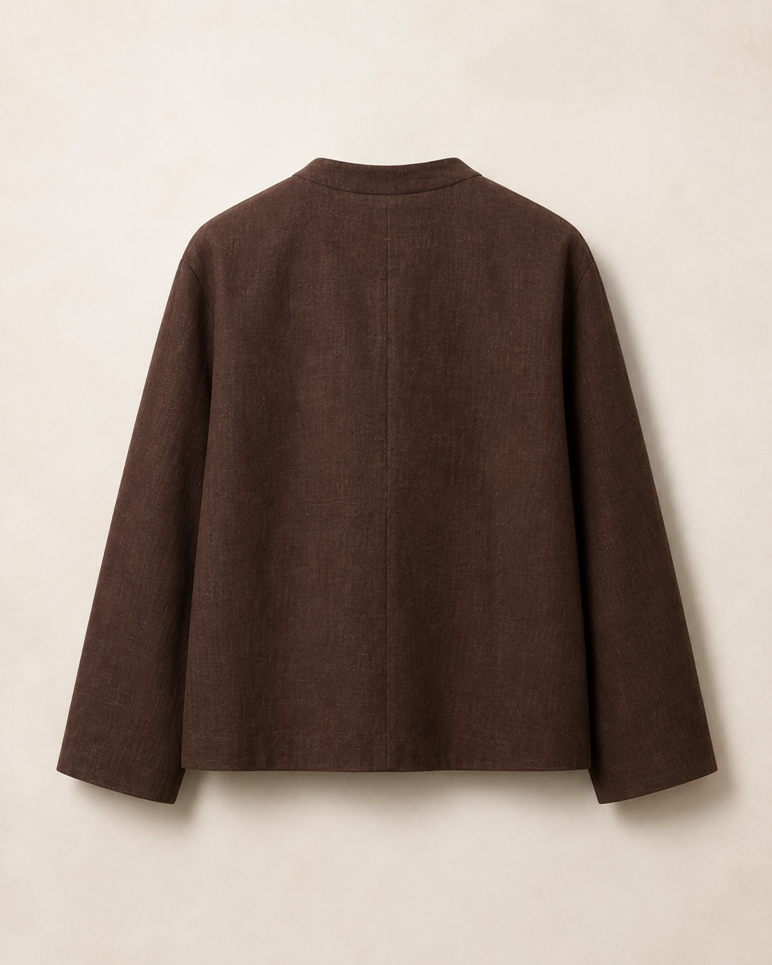 Brown Collarless Zip Jacket