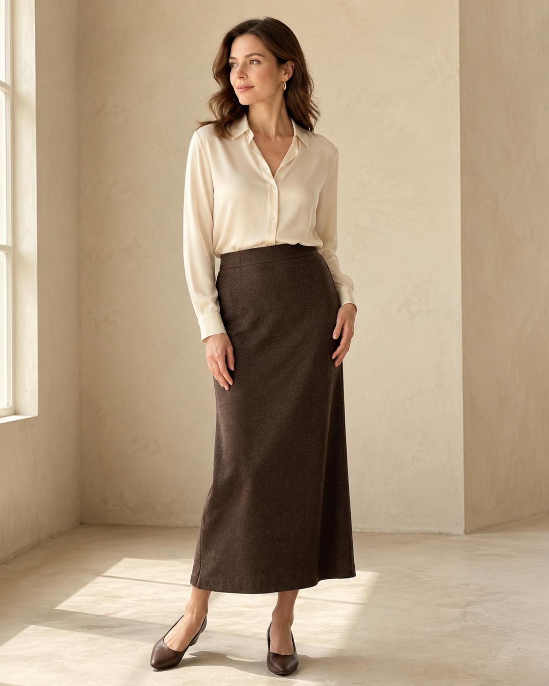 Brown Longline Back-Slit Skirt