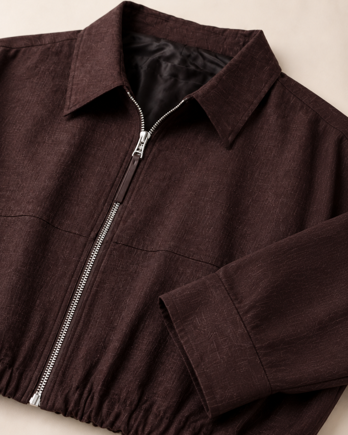 Brown Cropped Collared Zip Jacket