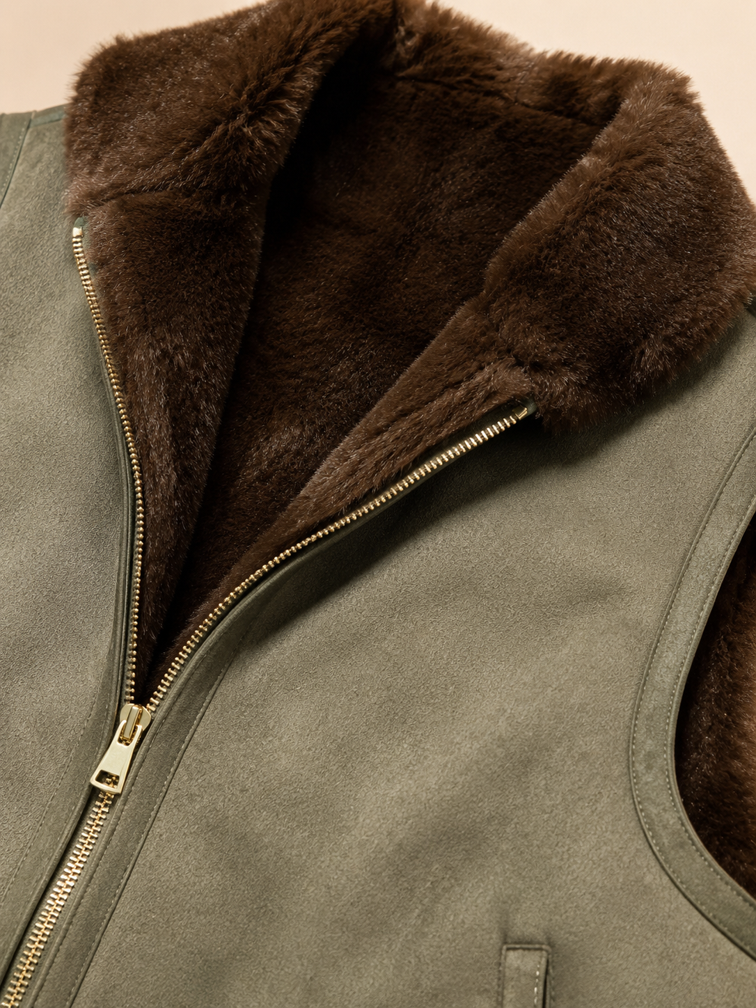 Reversible Khaki & Brown Faux Fur Vest