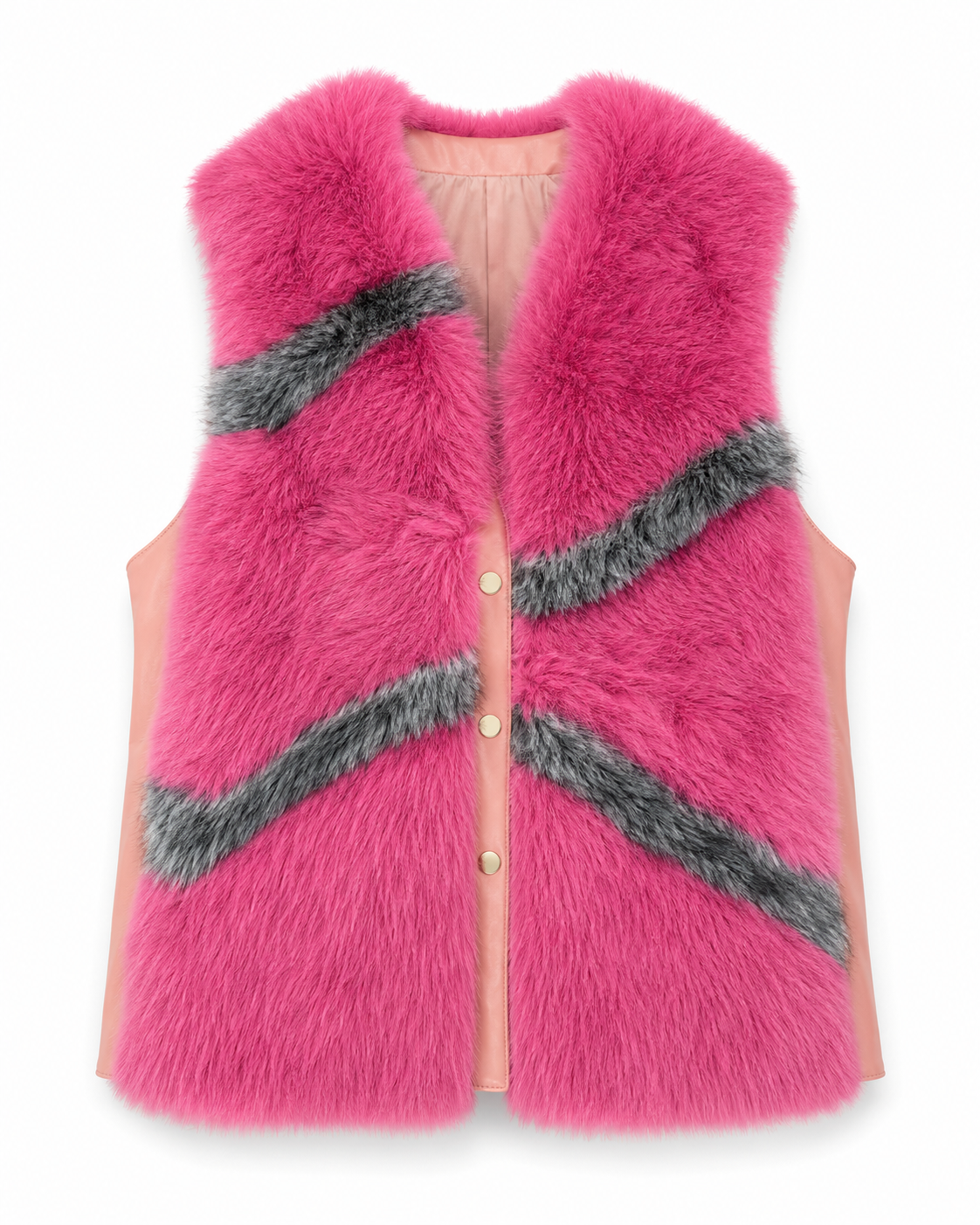 Pink & Grey Faux Fur Gilet with Faux Leather Panels