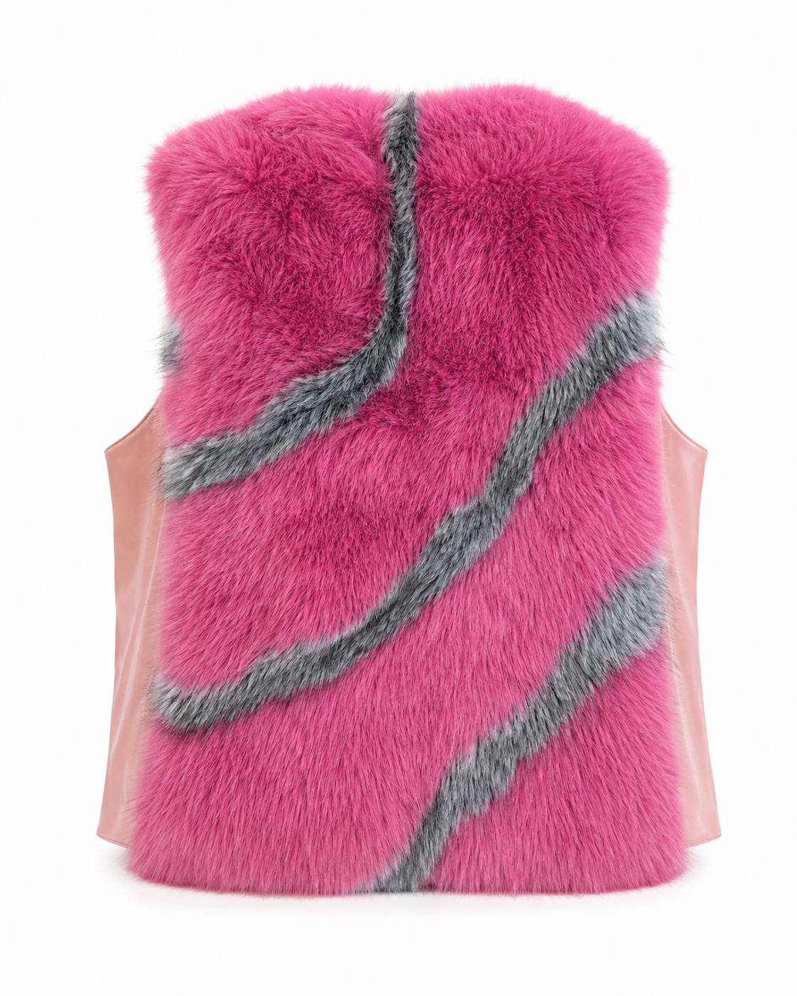 Pink & Grey Faux Fur Gilet with Faux Leather Panels