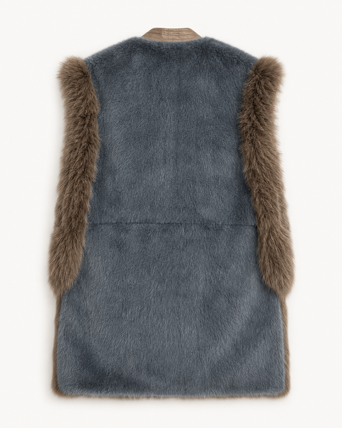 Brown & Grey Colour Block Faux Fur Long Gilet