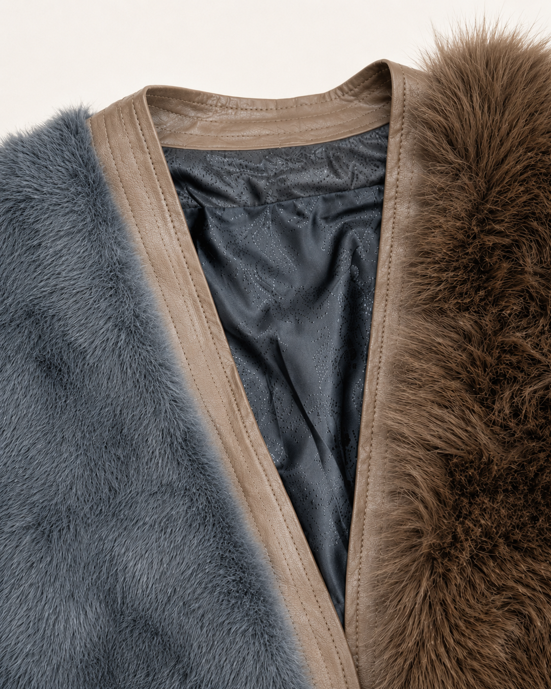 Brown & Grey Colour Block Faux Fur Long Gilet