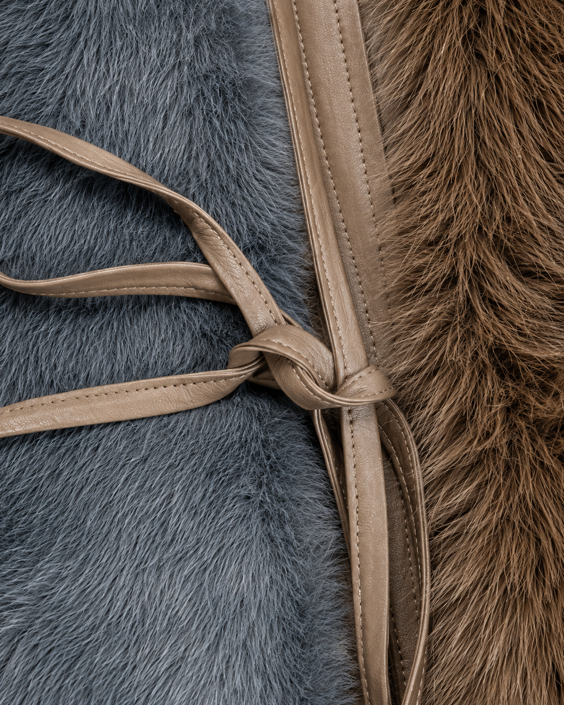 Brown & Grey Colour Block Faux Fur Long Gilet