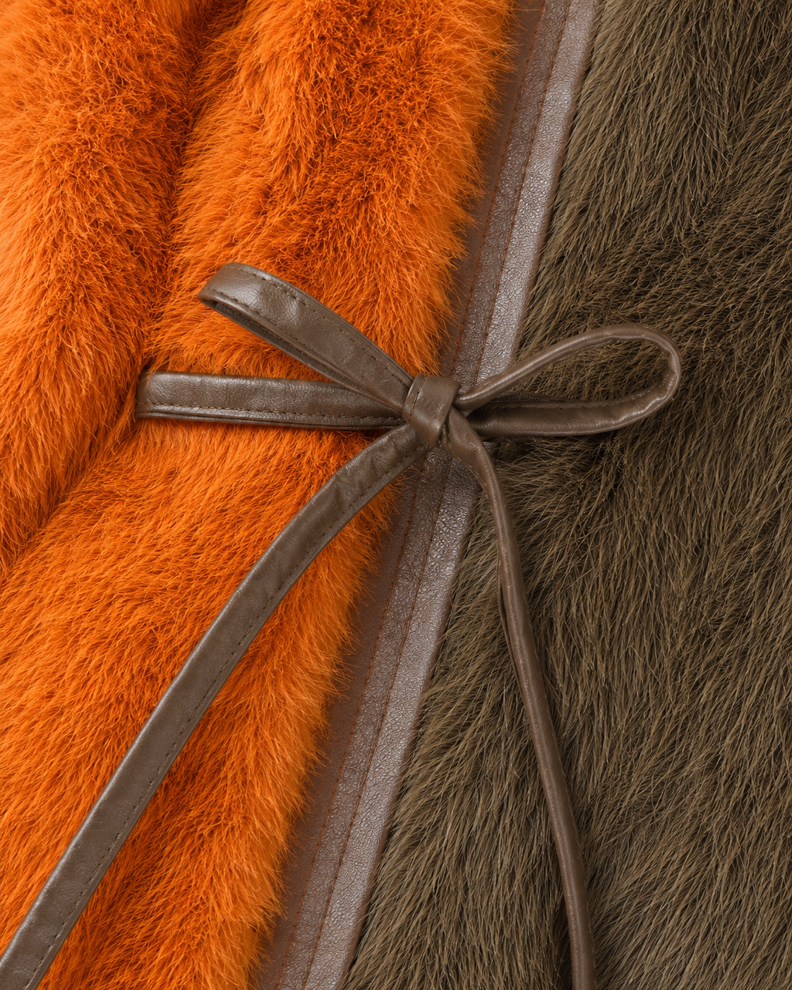Orange & Brown Colour Block Faux Fur Long Gilet