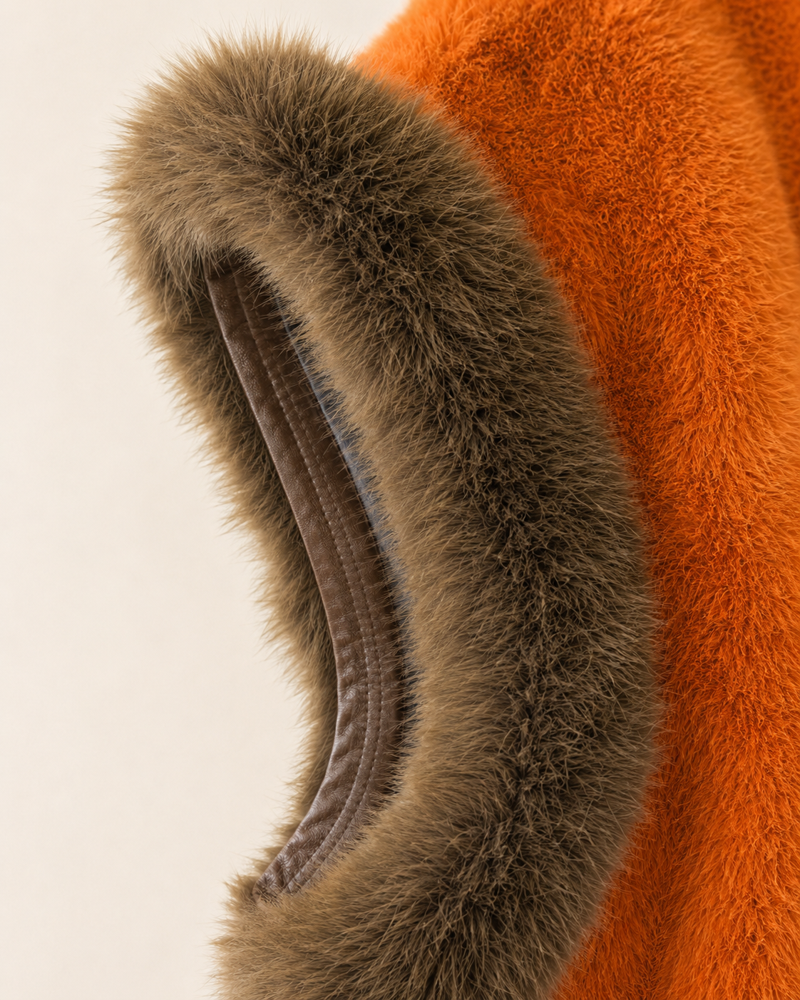 Orange & Brown Colour Block Faux Fur Long Gilet