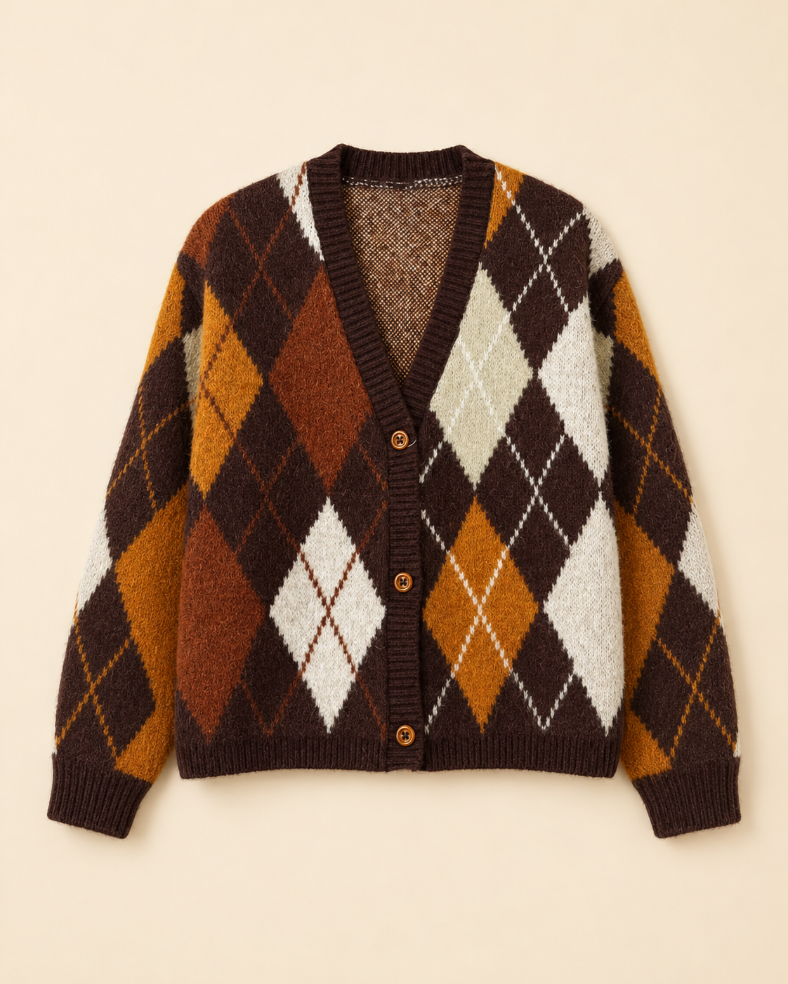 Argyle Cardigan – Brown, Rust & Mustard