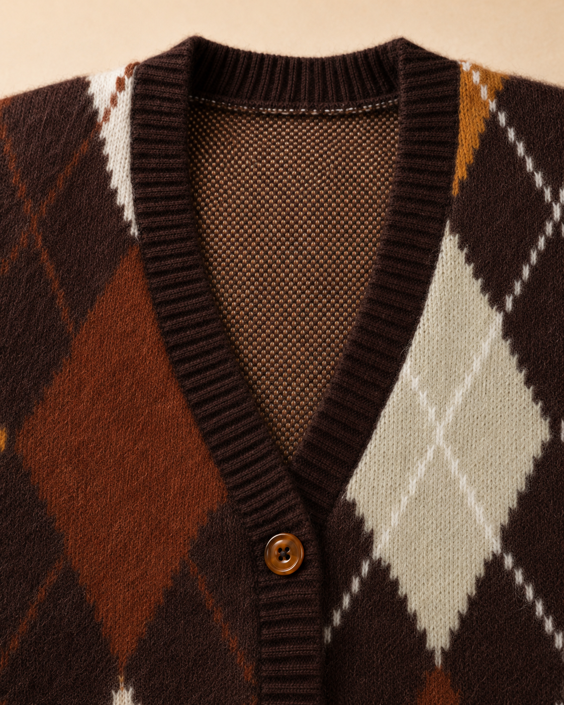 Argyle Cardigan – Brown, Rust & Mustard