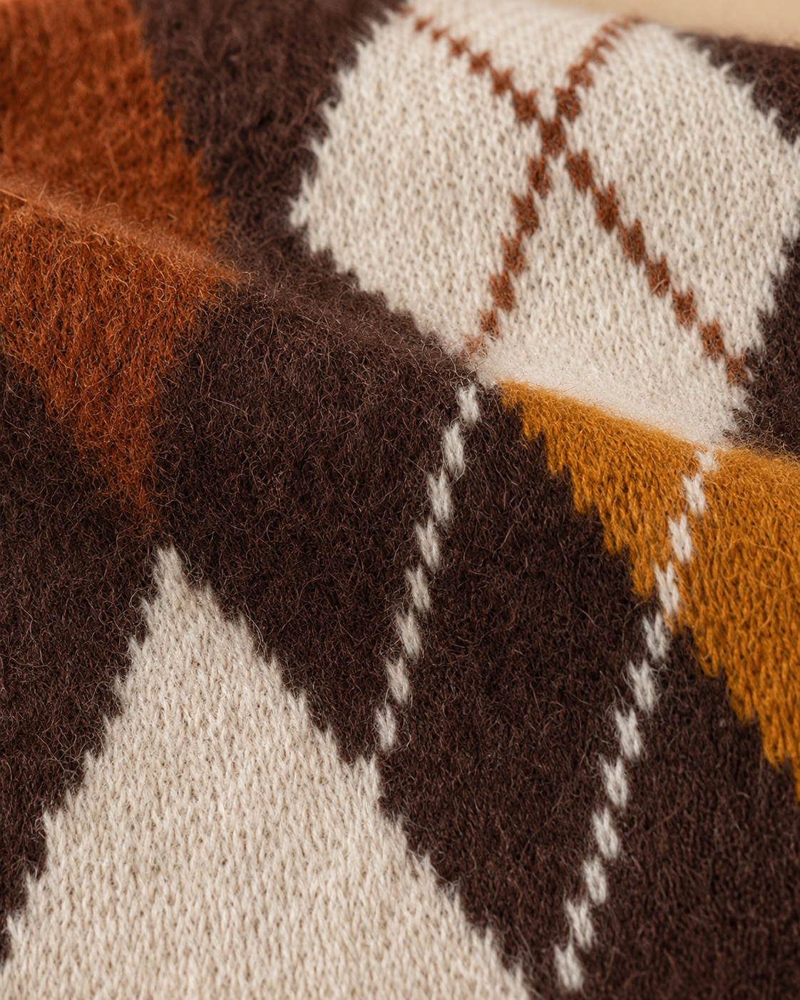 Argyle Cardigan – Brown, Rust & Mustard