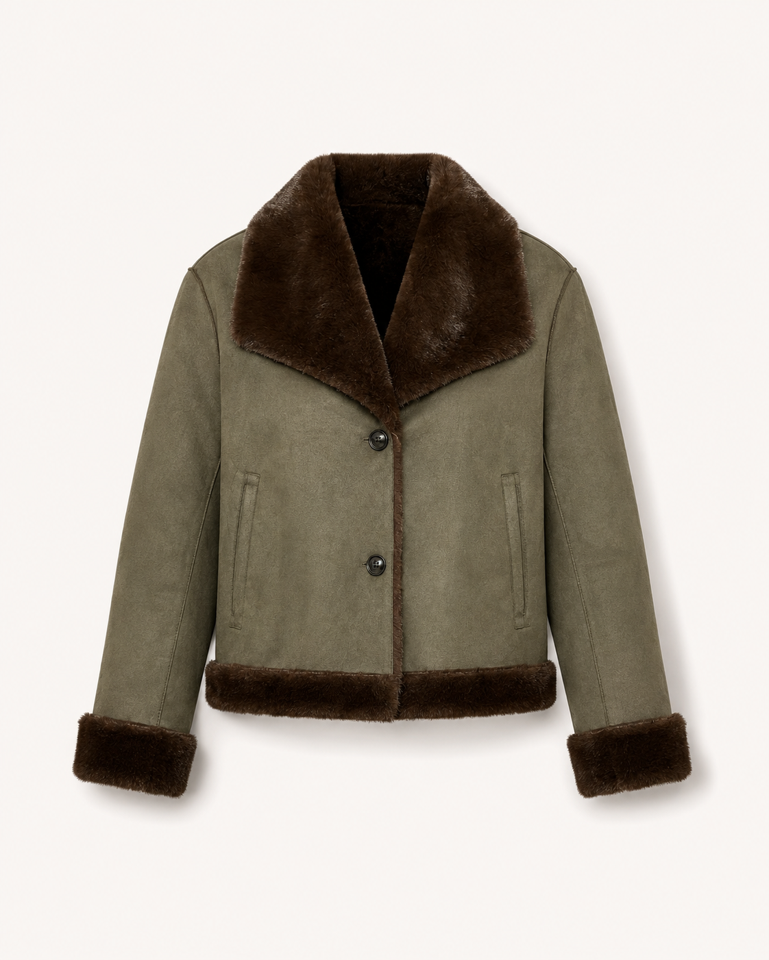 Reversible Khaki & Brown Faux Fur Short Jacket