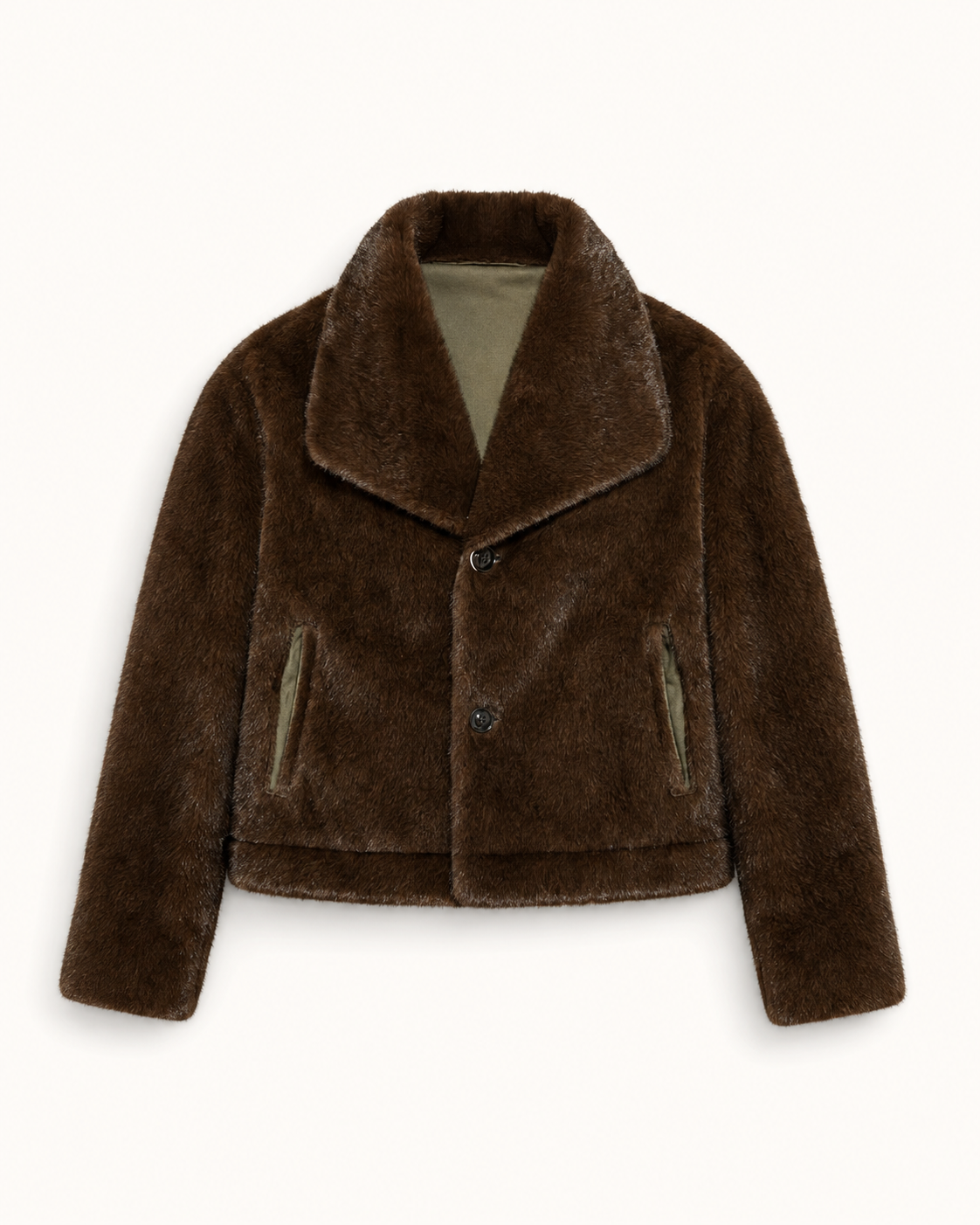 Reversible Khaki & Brown Faux Fur Short Jacket
