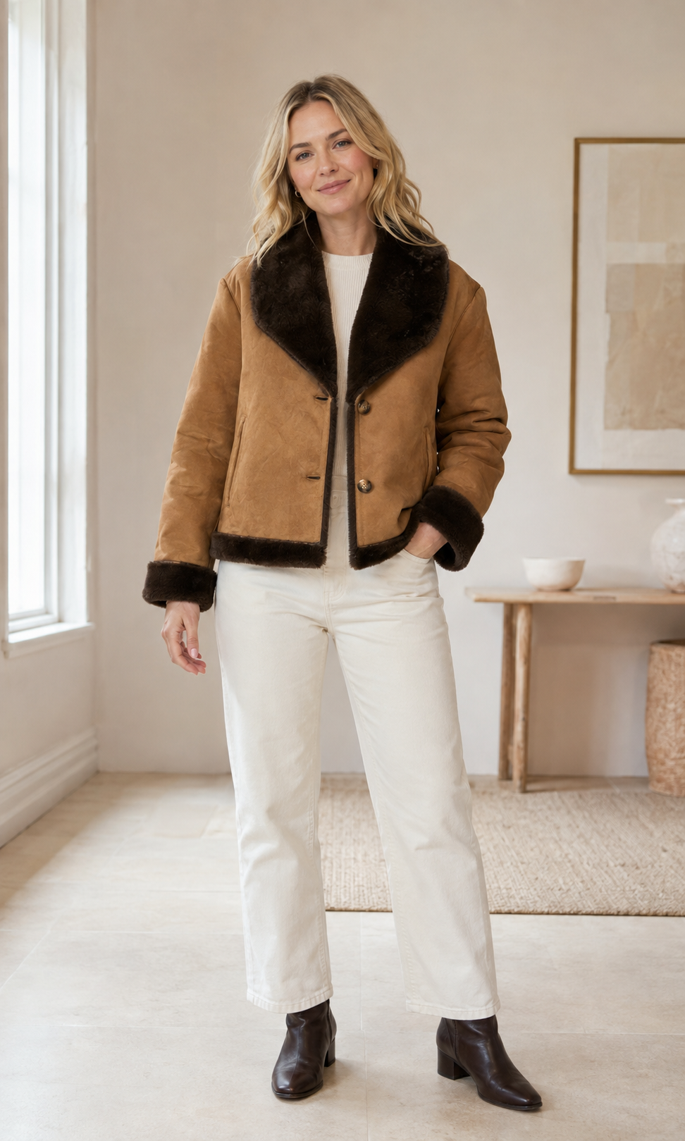 Reversible Tan & Brown Faux Fur Short Jacket