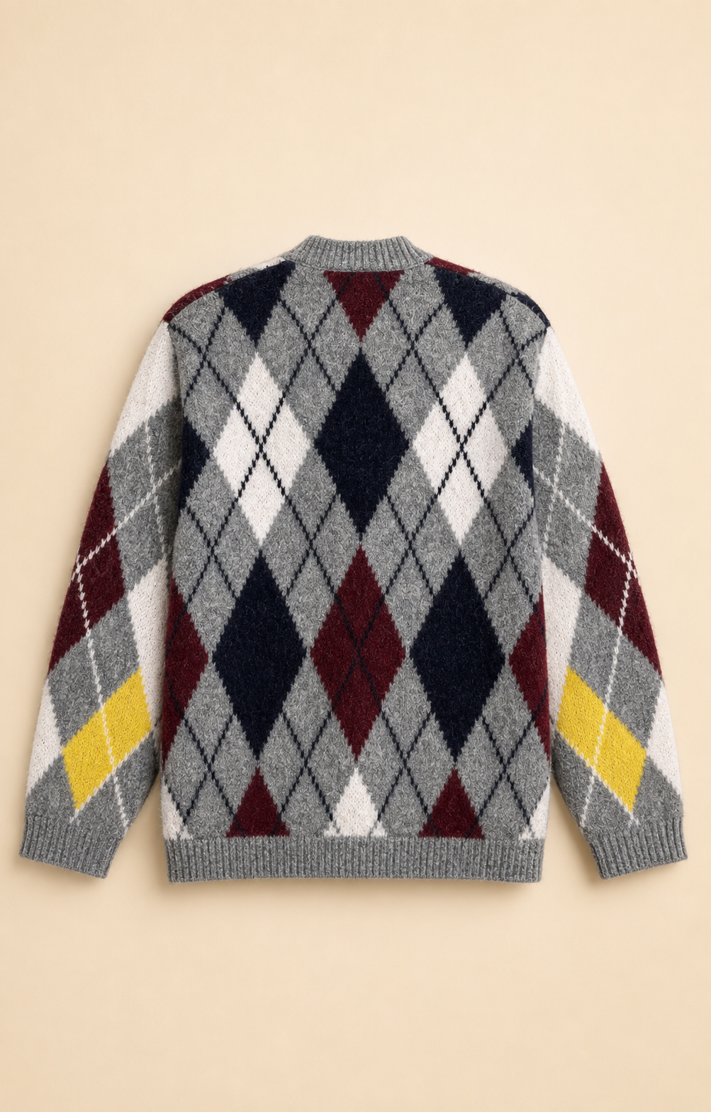 Argyle Cardigan – Grey Multi Colour Fluffy Knit
