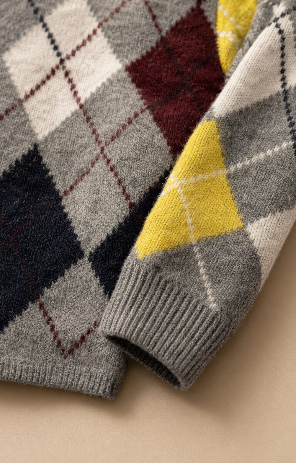 Argyle Cardigan – Grey Multi Colour Fluffy Knit