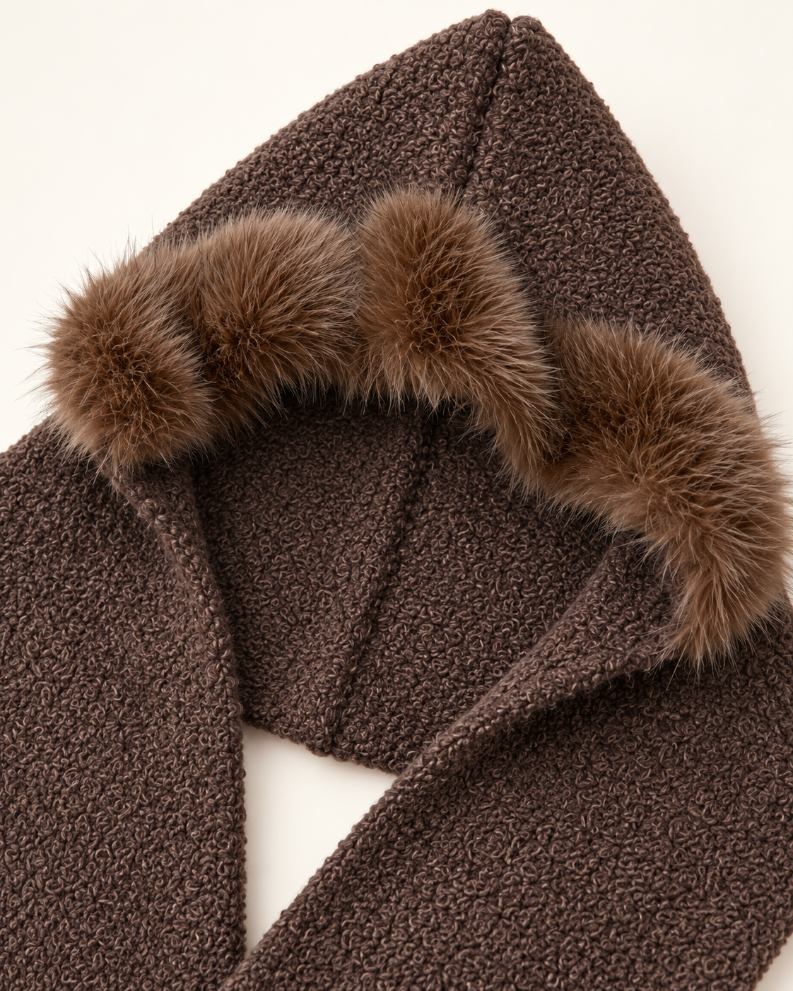 Latte Faux Fur-Trim Hooded Scarf
