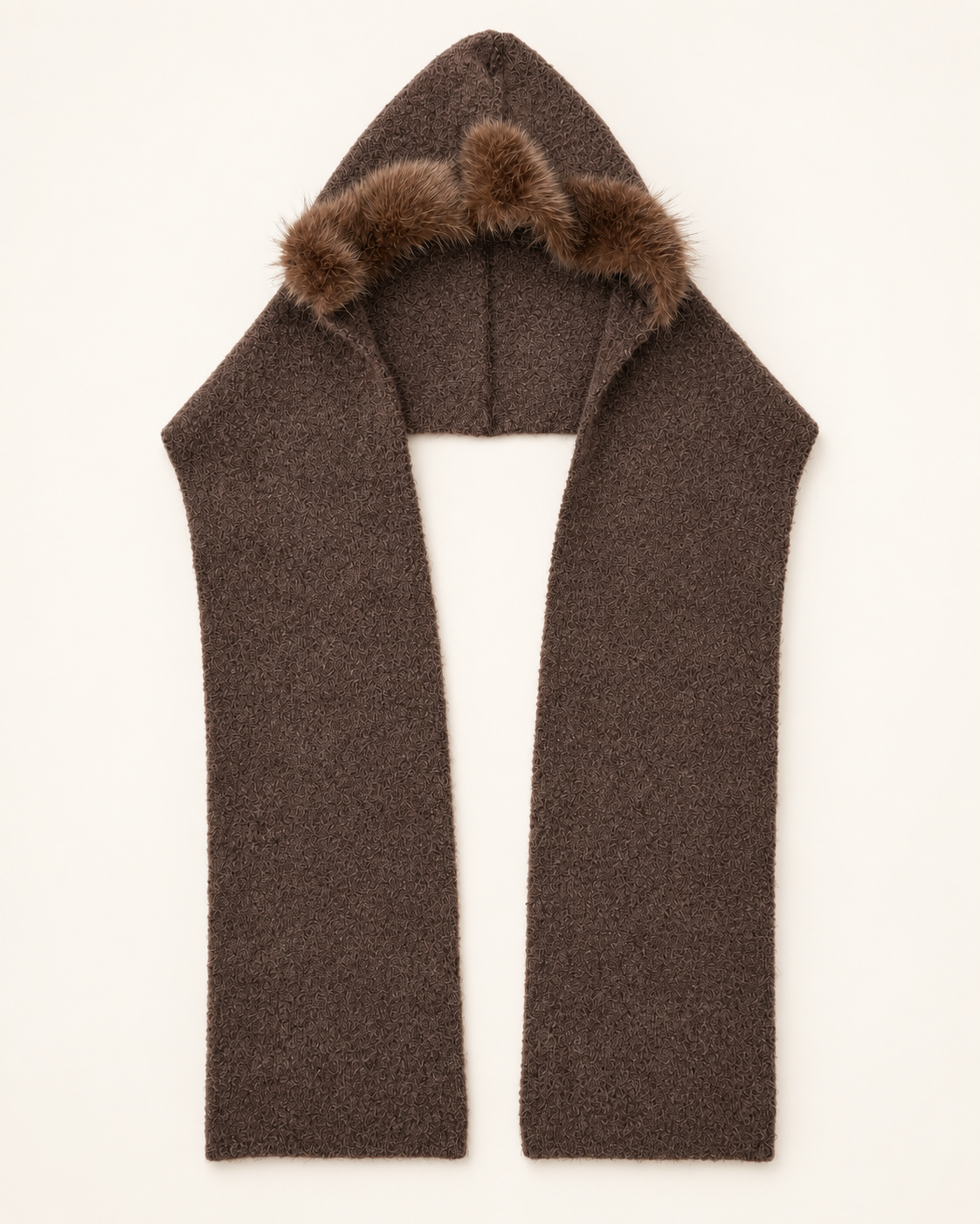 Latte Faux Fur-Trim Hooded Scarf