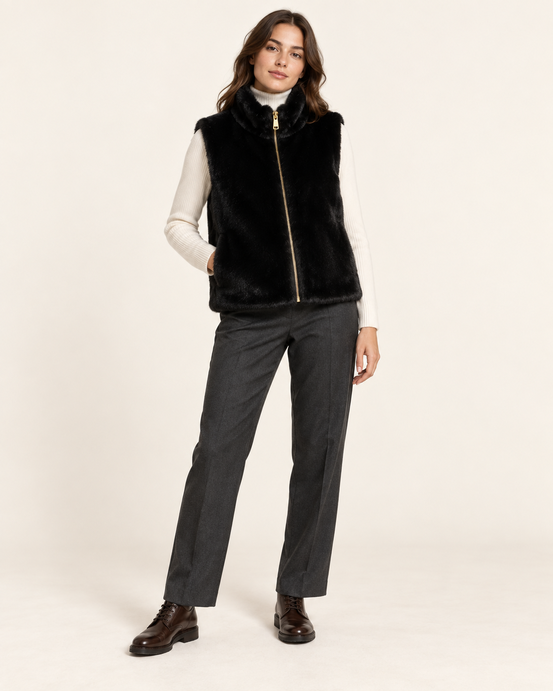 Reversible Black & Black Faux Fur Vest
