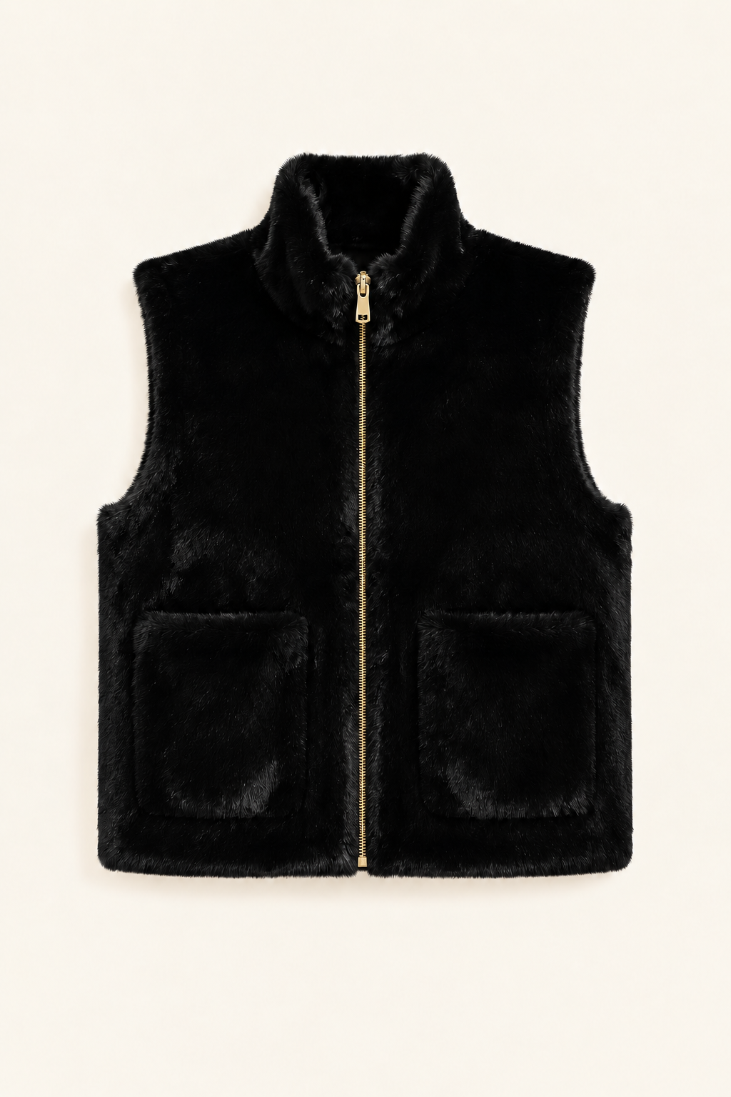 Reversible Black & Black Faux Fur Vest